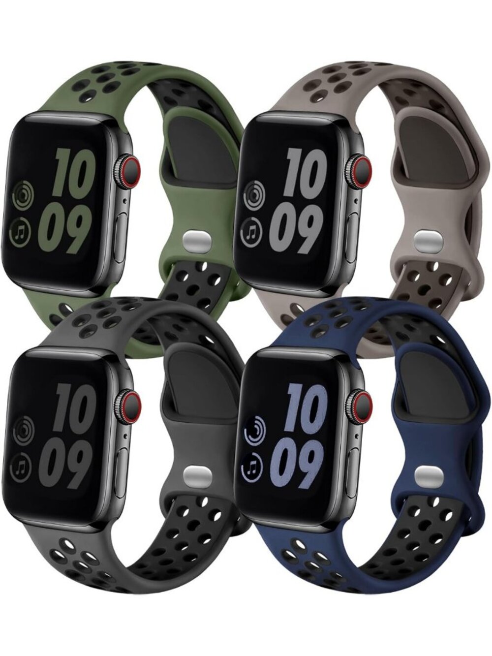 4 Pack Soft Silicone Sport Bands for Apple Watch 38mm-49mm, Breathable